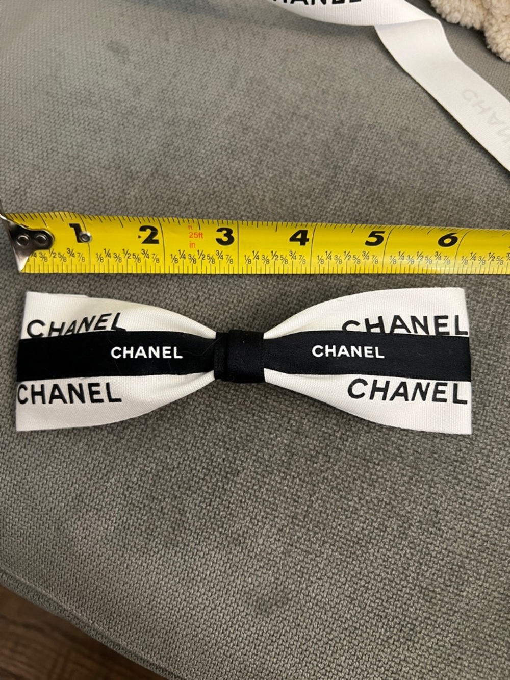 CHANEL White Ribbon with Black Logo 3 Yards